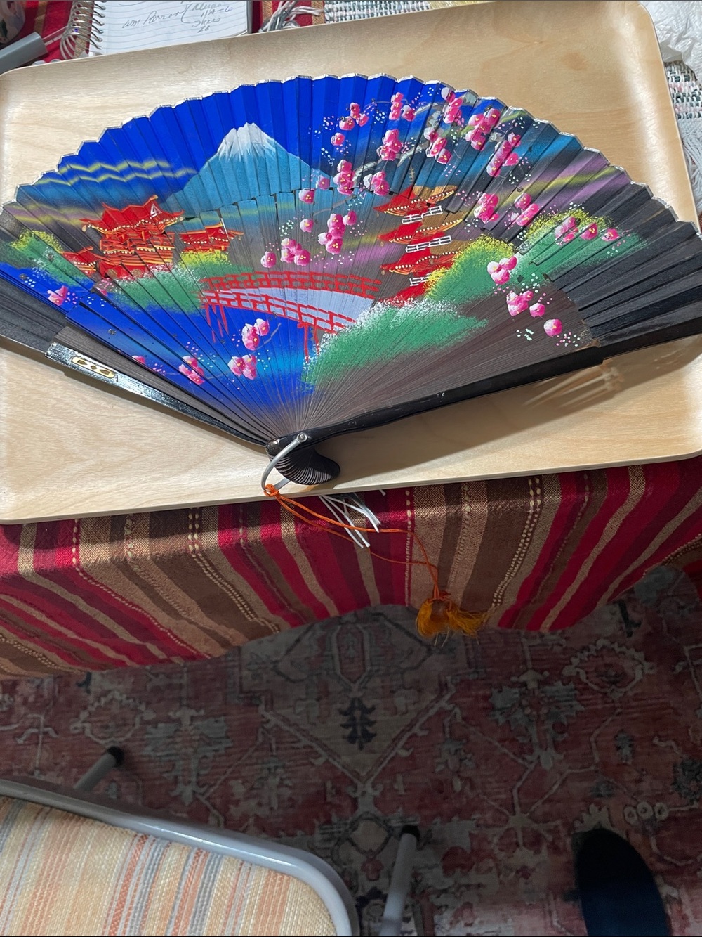 Decorative Blue Sakura Folding Fan - Unbranded Japanese-Inspired Home Art